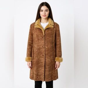 Larry Levine Sport Brown Faux Shearling Suede Coat Size L